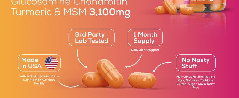 ZOOONE 3100mg Glucosamine Chondroitin Turmeric&Msm - Joint Support Supplement for Relief 120 Tablets for Bones, Back, Knees, Hands (120 Tablets)