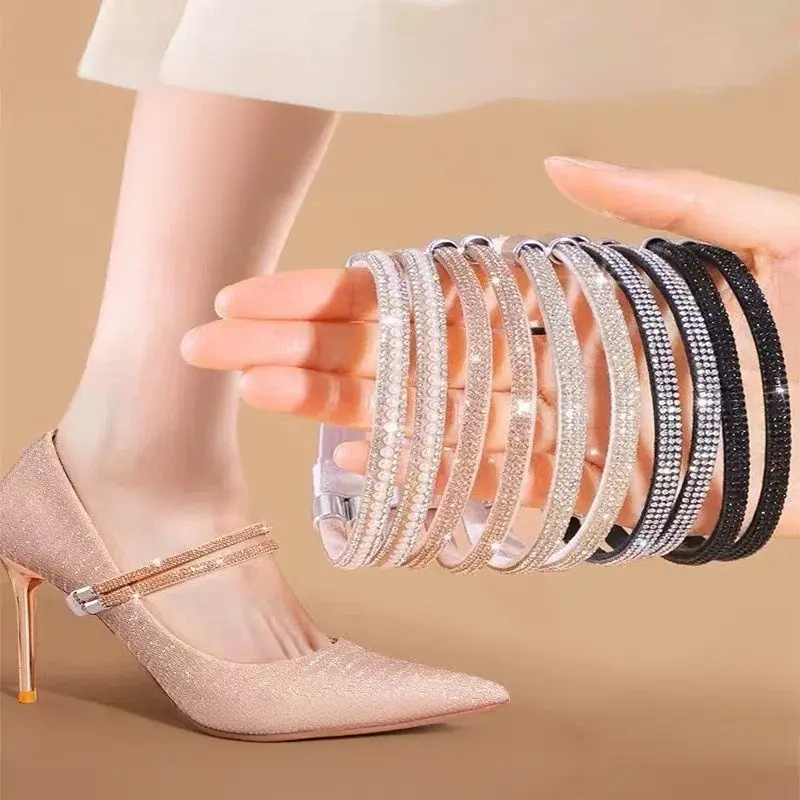 Detachable Heel Straps for Women, Synthetic Rhinestone with Black Diamond & White Diamond Accents - Elastic Anti-Drop, No-Tie Band for Loose High Heels, One‑Step Heel Stop, Invisible Partner