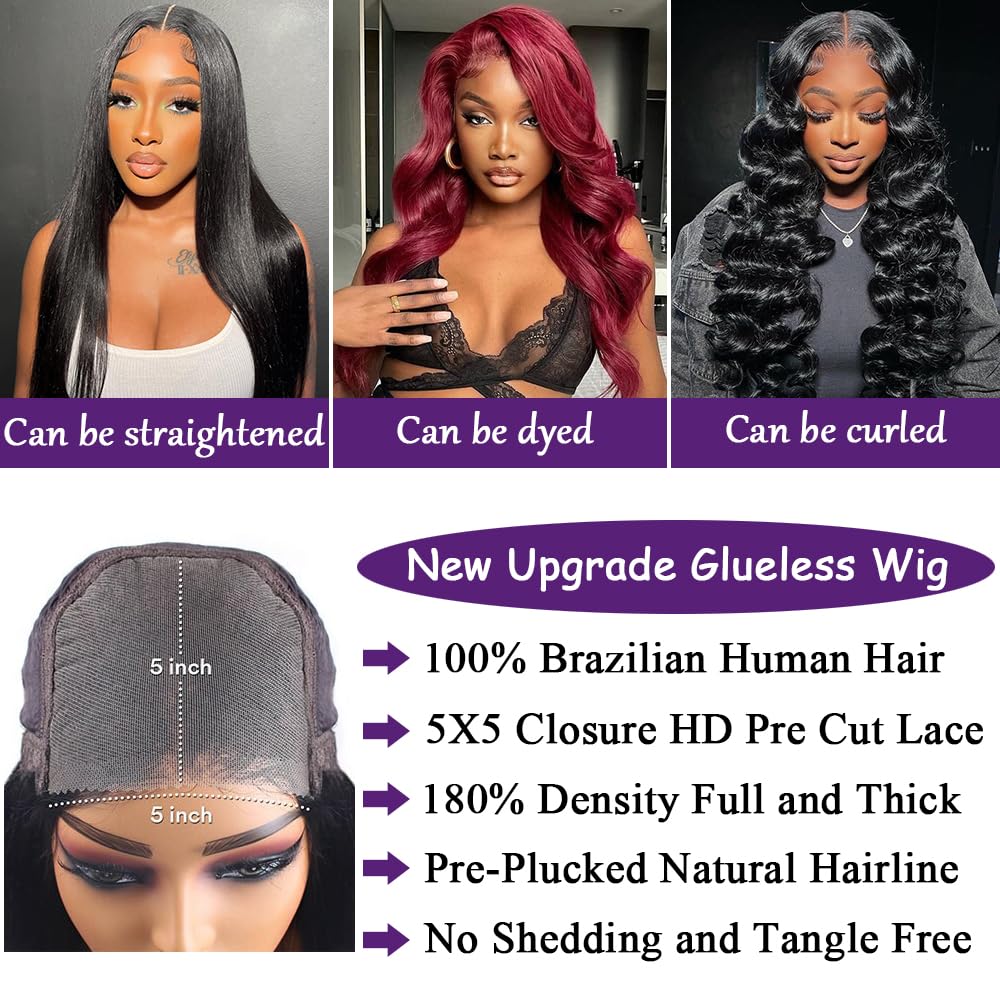 MYLOCKME Body Wave Ready To Wear Glueless Wigs For Women 5x5 6x4 Ready To Go Wavy Human Hair Wigs Pre Cut Lace 12~36Inch