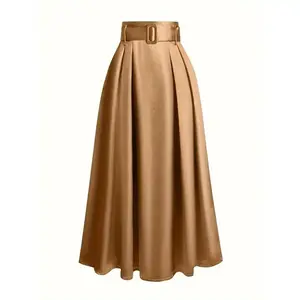 1pc elegant polyester midi skirt for women-solid color, knit fabric, spring/fall fashion, with belt buckle detail-for women-suitable for casual & formal occasions-perfect gift for fashionistas