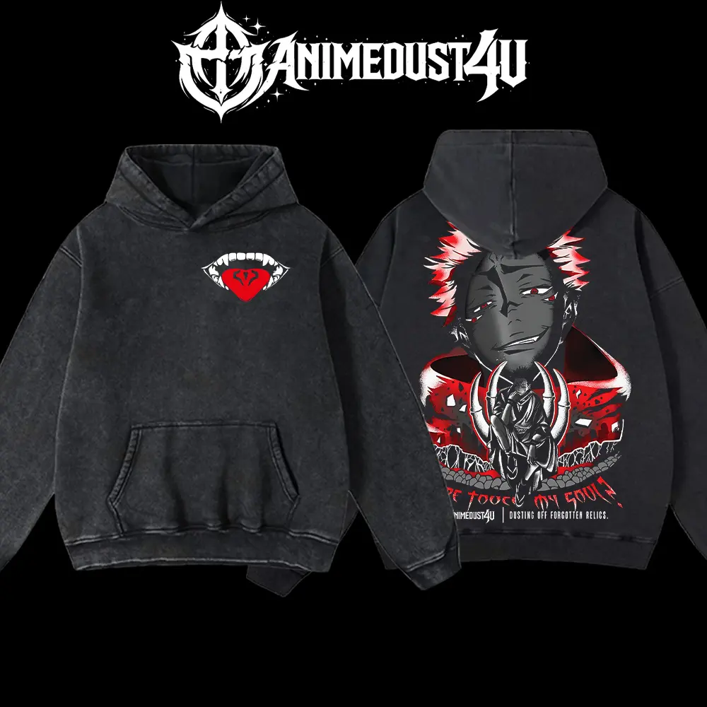 Men's Graphic Hoodie, Retro Sukuna Territory Design, Chic Oversized Baggy Street Style in Pre-Washed Premium Cotton for Halloween Party
