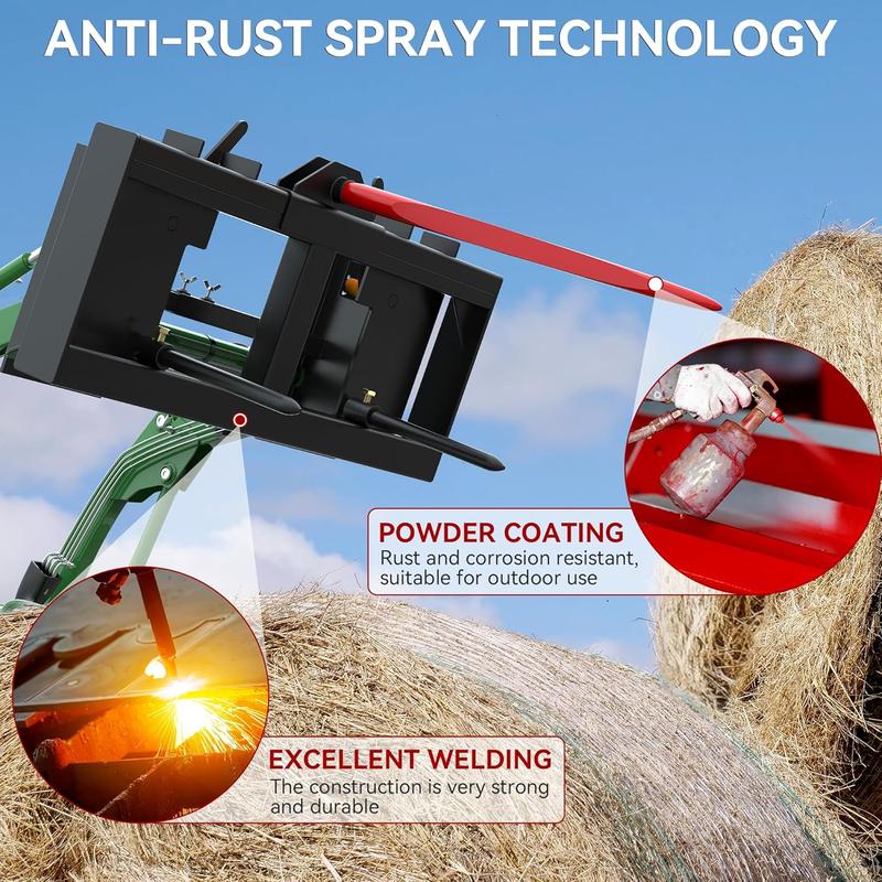 YITAMOTOR 49" Hay Spear Attachment, 3000lbs Capacity Quick Attach for Bobcat Tractors & Skid Steer Loader with 1pc 49" Red Hay Spear & 2pcs 17" Black Stabilizer Spears Spike Fork Tine