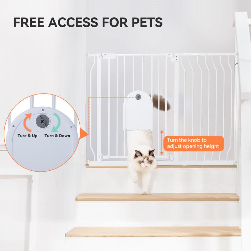 29.5-48.4" Baby Gate with Adjustable Cat Door,Extra Wide Metal Cat Gate for Stairs Doorways, Auto Close Dog Gate with Pet Door for House, Pressure Mounted Easy Walk Through (30" Tall, White) 29.5-48.4" Baby Gate with Adjustable Cat Door,Extra Wide Metal Cat Gate for Stairs Doorways, Auto Close Dog Gate with Pet Door for House, Pressure Mounted Easy Walk Through (30" Tall, White)