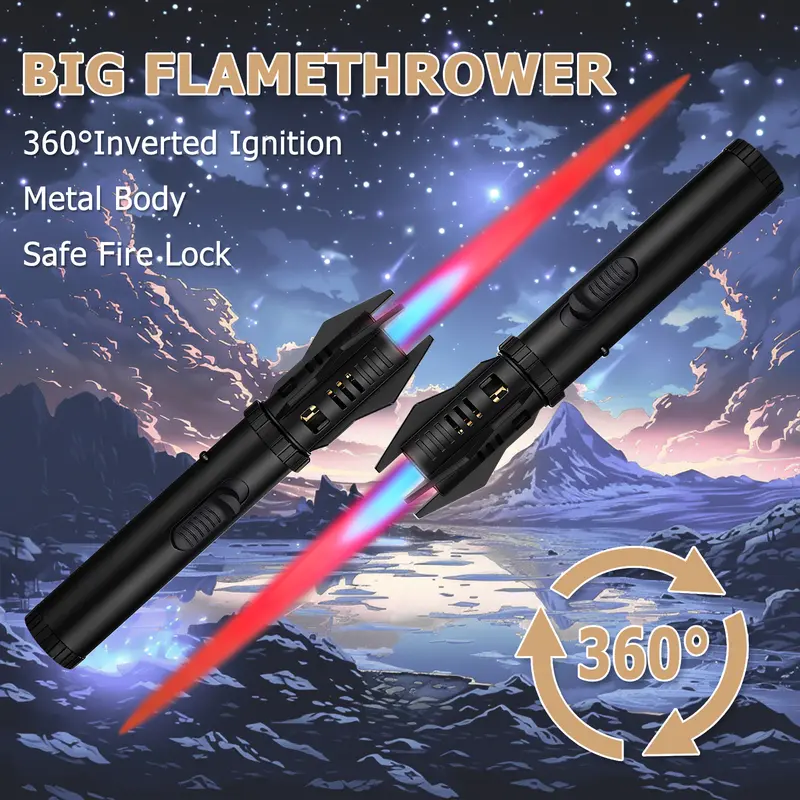 Aluminum Lightsaber Torch Lighter - 7.8 oz Kitchen Portable Lightweight Refillable Metal Fire Starter with Adjustable Flame, Control Lock, 2025 Unique Mens Gifts for Dad (1-Pack) - Ideal for Father Figures (Grandpa)