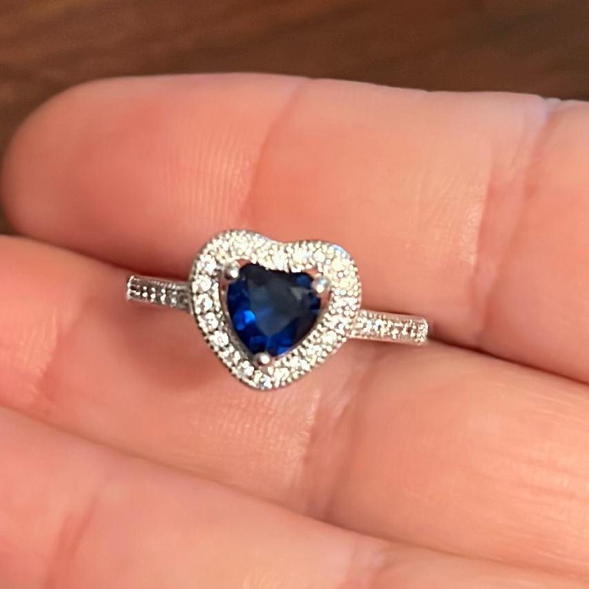 Blue Cz Heart Ring