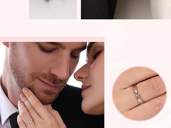 MEISSA Eternal Embrace Couples' Rings S925 Sterling Silver Mens Womens Matching Wedding Band Size Adjustable Personalized Gift Engrave Promise Ring Minimalist Perfect Gift Women Couple Ring for Women Handmade Engagement Christmas Gifts Gift for Her Women