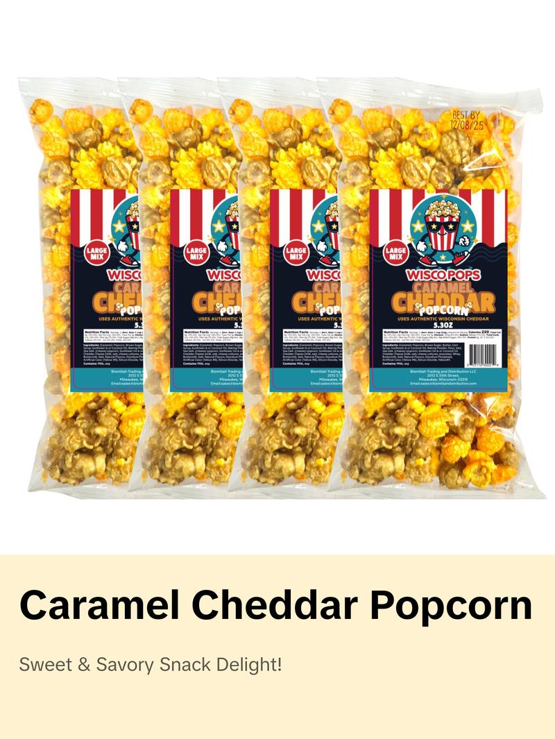 Wisco Pops Caramel Cheddar Popcorn, Large Mix, 5.3 oz, 4-Pack, Wisconsin's Best