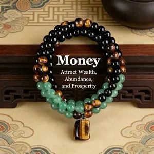 Money Attraction Necklace With GreenAventurine & Tiger Eye Pendant Healing Crystal Stone ，Anniversary, Vacation &Theme Parties Jewelry Charms Abundance Crystal bracelet，Long Chain，Sweater chain，Ideal Gift Jewelry for Men and Women