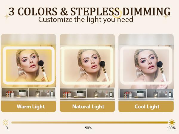 COMHOMA Vanity Desk with Mirror and Lights Makeup Vanity Table with 4 Drawers & Storage Shelves Large HD Mirror 3 Color Modes & Adjustable Brightness Modern Dressing Table for Bedroom Pearl White