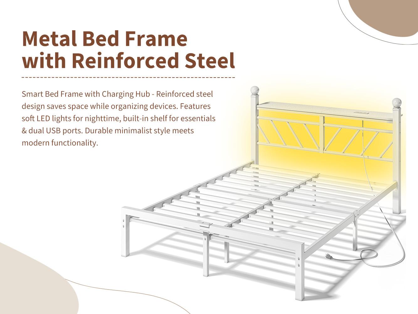 【880 lbs Capacity】Queen Size Metal Bed Frame with LED Lights,Sturdy Bed Frame with Headboard, NO MATTRESS Include,Under Bed Storage Space & Strong Metal Slats, Strong Metal Slats Support,Noise-Free, Easy Assembly,Black