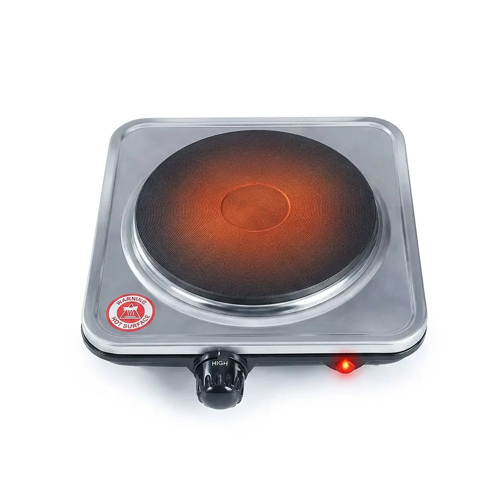 Portable Single Burner Electric Stove - Stainless Steel Body, Fast Heating, 5-Level Adjustable Temperature Control, Compact Design, Non-Slip Ft, Overheat Protection, Ideal for Dorms, Camping, Travel
