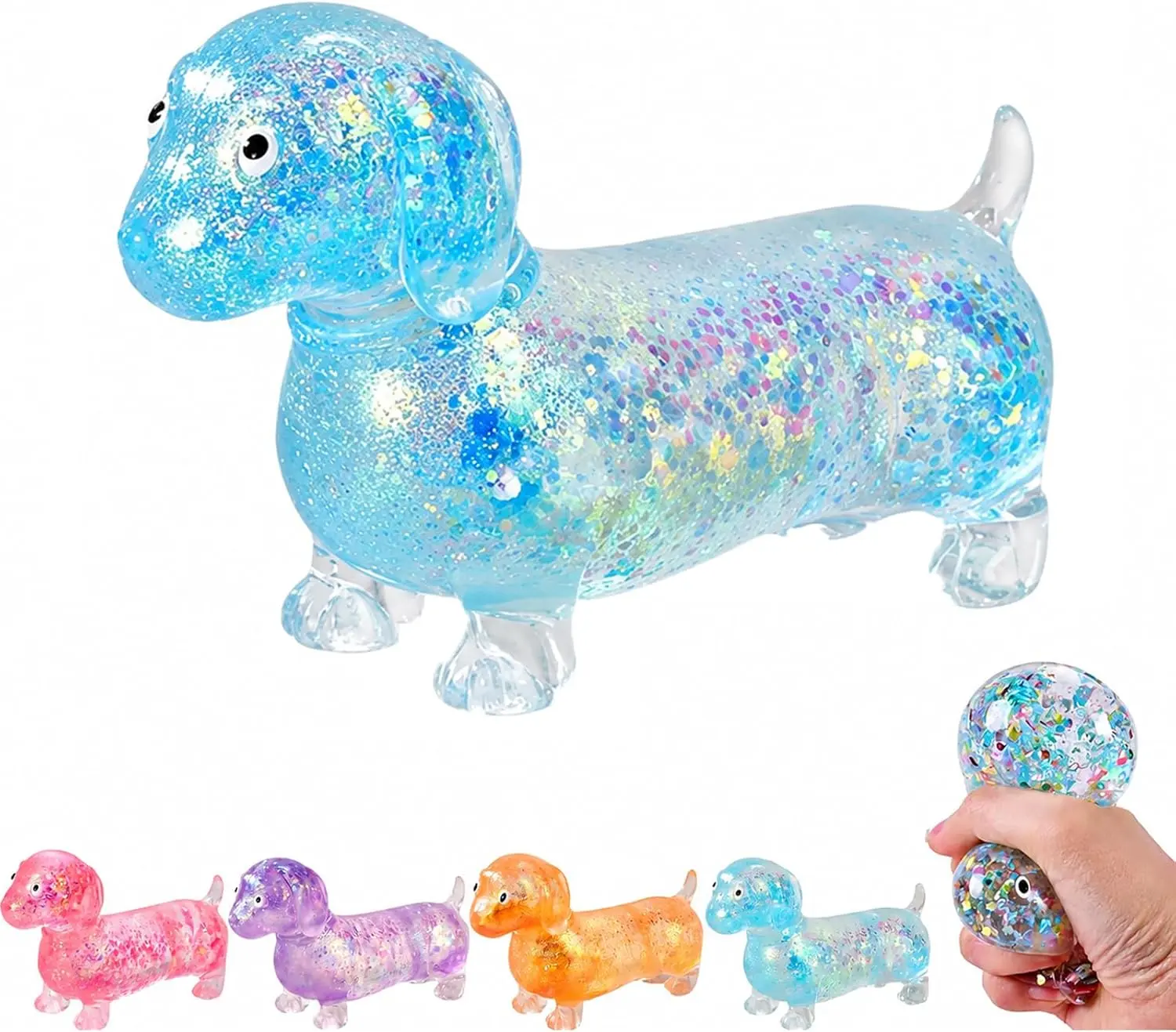 Dachshund Glitter Slow-Rising Stress Ball, Unisex TPR Animal Squishies Slime & Squishy Toy, Relaxing ASMR Soft Squeeze Desk Toy for Home & Office Stress Relief, Animal Squishies Slime & Squishy Toys