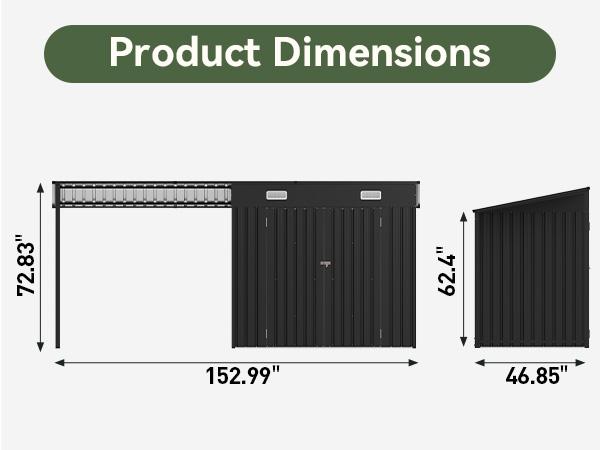 Aoxun 6x4FT Outdoor Storage Shed & Hardtop Gazebo Combo, 12x4FT Metal Lean to Shed with Open-Sided Pergola, 2-in-1 Durable Garden Tool Shed for Patio, Backyard, Deck