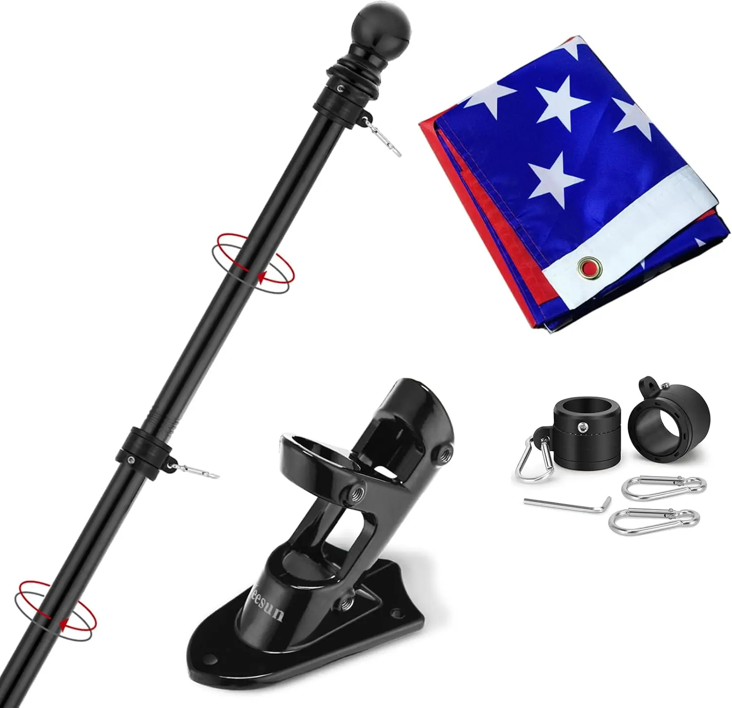 Yeesun Flag Pole for House with 3x5 American Flag, 6 FT Wall Mount Flag Pole with Bracket for Home Porch,Outdoor Deco Garden Accessories Tangle Free, Wind Resistant Flagpole,TikTokShopBlackFriday