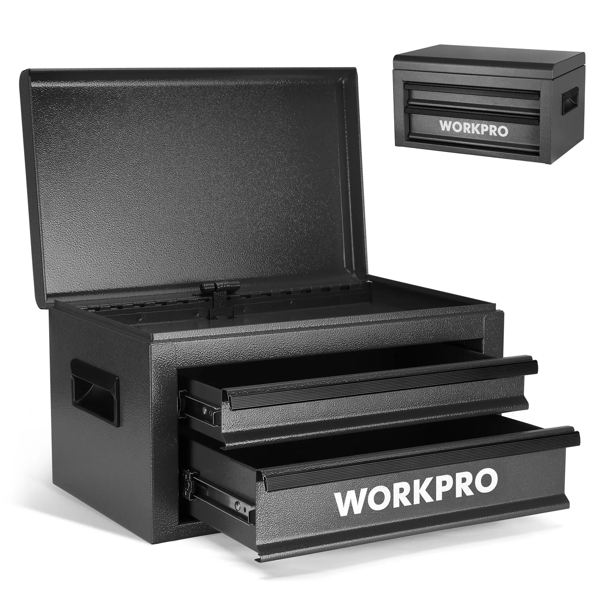 #backtoschool WORKPRO 15 Inch Metal Tool Box with 2 Drawers & 1 Top Storage, Heavy Duty Portable Tool Box with Handle for Garage, Office and Home, Up To 85 LBS Load Capacity