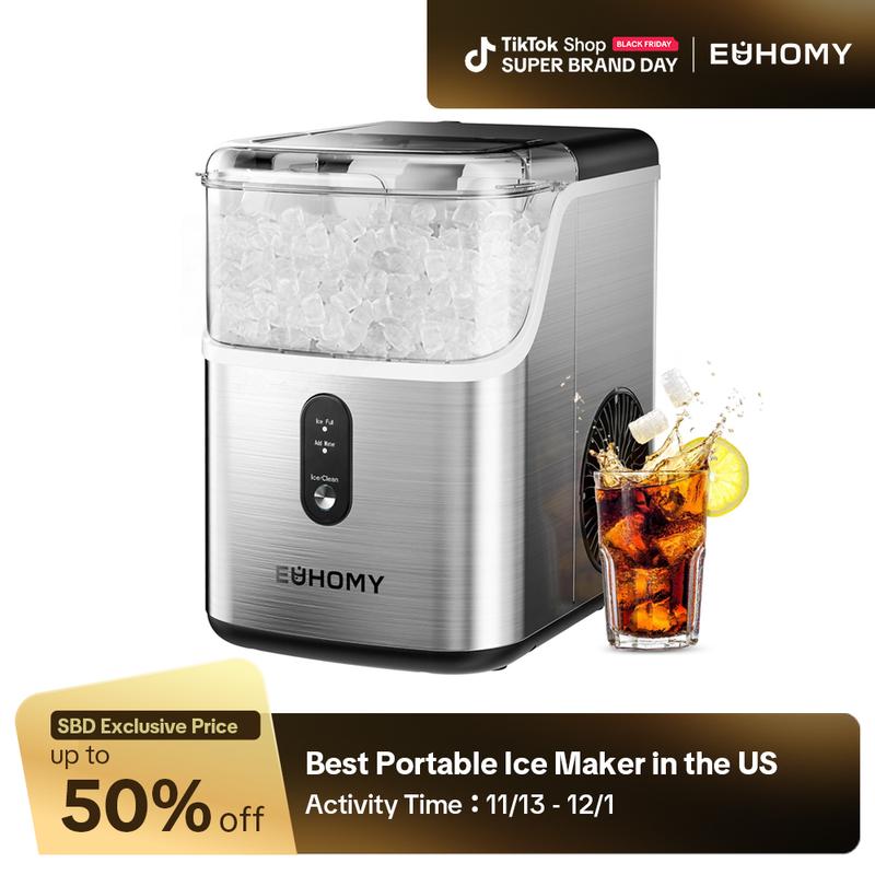 EUHOMY Nugget Ice Makers Countertop, Pebble Ice Maker Machine with 35lbs/24H&33lbs/24H Soft Ice, Self-Cleaning Sonic Ice Maker with Ice Scoop&Basket,  Utensils, Pellet Ice Maker for Home/Kitchen/Office