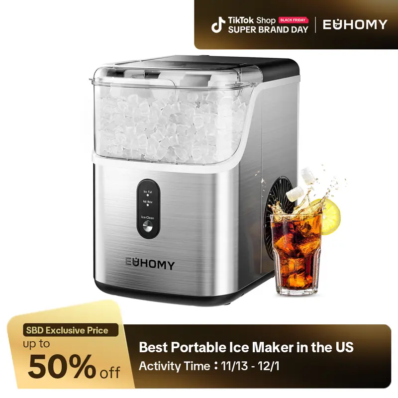 EUHOMY Nugget Ice Makers Countertop, Pebble Ice Maker Machine with 35lbs/24H&33lbs/24H Soft Ice, Self-Cleaning Sonic Ice Maker with Ice Scoop&Basket,  Utensils, Pellet Ice Maker for Home/Kitchen/Office