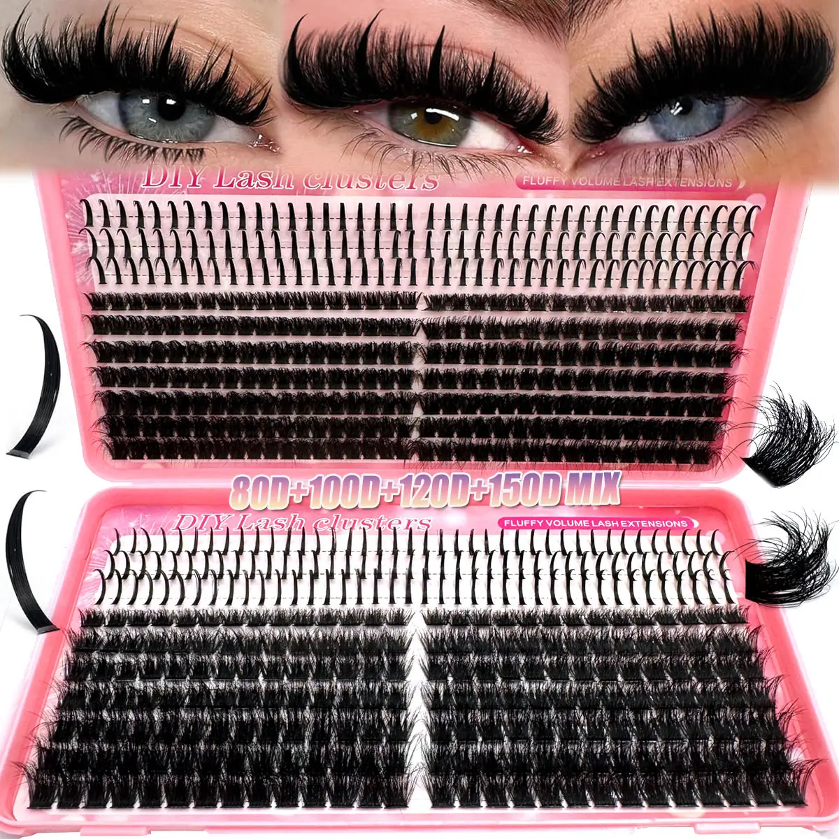 5-In-1 Russian Lash Extensions Kit, Spiky & Volume Eyelash Clusters, Volumized False Eyelashes, Voluminous False Eyelashes, D-Curl, Sizes 8-16mm, Diverse Lengths, DIY Eyelash Extensions, 5 Styles Available, DIY Dramatic Lashes, Volumized Fake Eyelashes