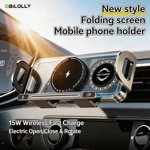 Wireless Car Charger Mount with Auto-Clamping, Super Stable Air Vent Phone Holder for Folding Screens & All Smartphones, 90° Rotation Car Mount with Upgraded Metal Hook Clip, One-Button Quick Release for Samsung Galaxy Z Fold, iPhone, and More