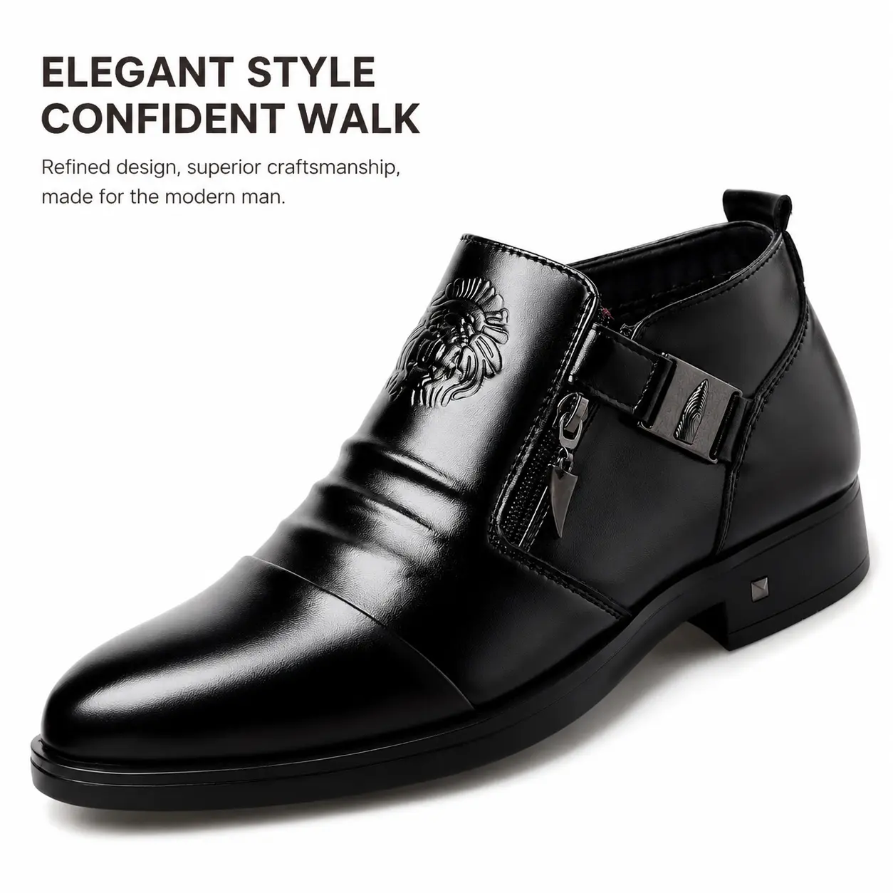 YANXIANSHOES Men's Formal Synthetic Leather Round Toe Ankle Boots - Slip-On with Side Zipper, Lightweight Rubber Sole, Style-Infused Design, Slip-On Saves Time, Office-Ready Style for Daily Polish, Business, All Seasons Footwear