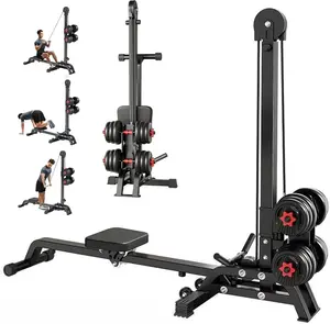 Foldable Multifunctional Rowing Machine, Dumbbell-Loaded Home Gym Equipment, Adjustable Resistance Training Equipment with Pull-Down System (No Dumbbells Included)