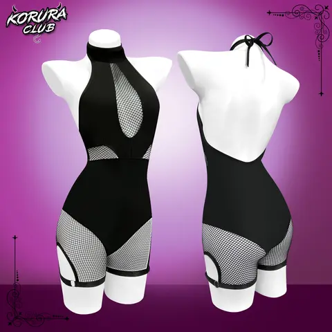 KORURACLUB Women's Stretchy Sheer Fishnet Mesh Fabric Bodysuit - Slim Fit, Breathable, Comfortable Cosplay Party Costume Top with Accessories