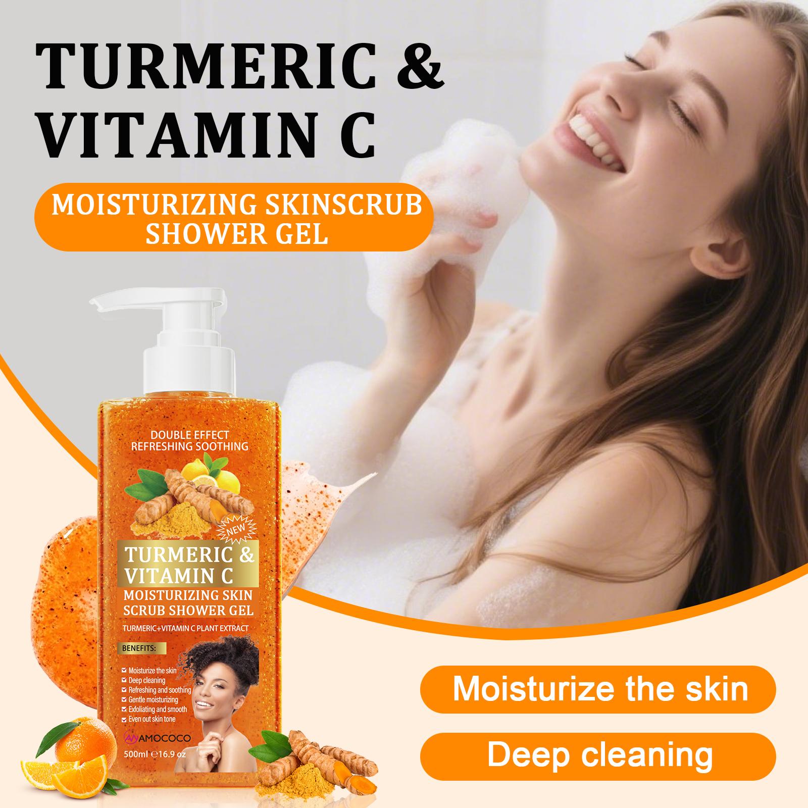 Turmeric Vitamin C Scrub Body Wash 500ml, gently moisturizing and soothing the skin with a long-lasting fragrance
