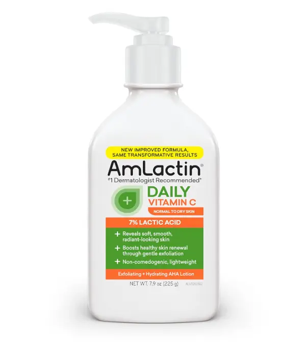 AmLactin Daily Vitamin C Lotion - 7.9 oz Body Lotion with 7% Lactic Acid - Skin-Brightening Exfoliator and Moisturizer for Dry Skin