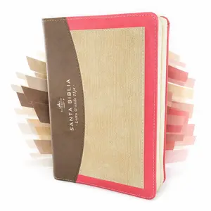 Biblia con Cierre Compacta 11 puntos RV1960 imit piel tricolor café/coral/beige con relieve con índice