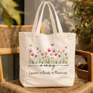 Personalized Gift For Grandma, Canvas Grandma 10oz Tote, New Grandma Gifts, Custom Mothers Day Gift, Custom Grandma MommyTote, Floral Grammy Tote