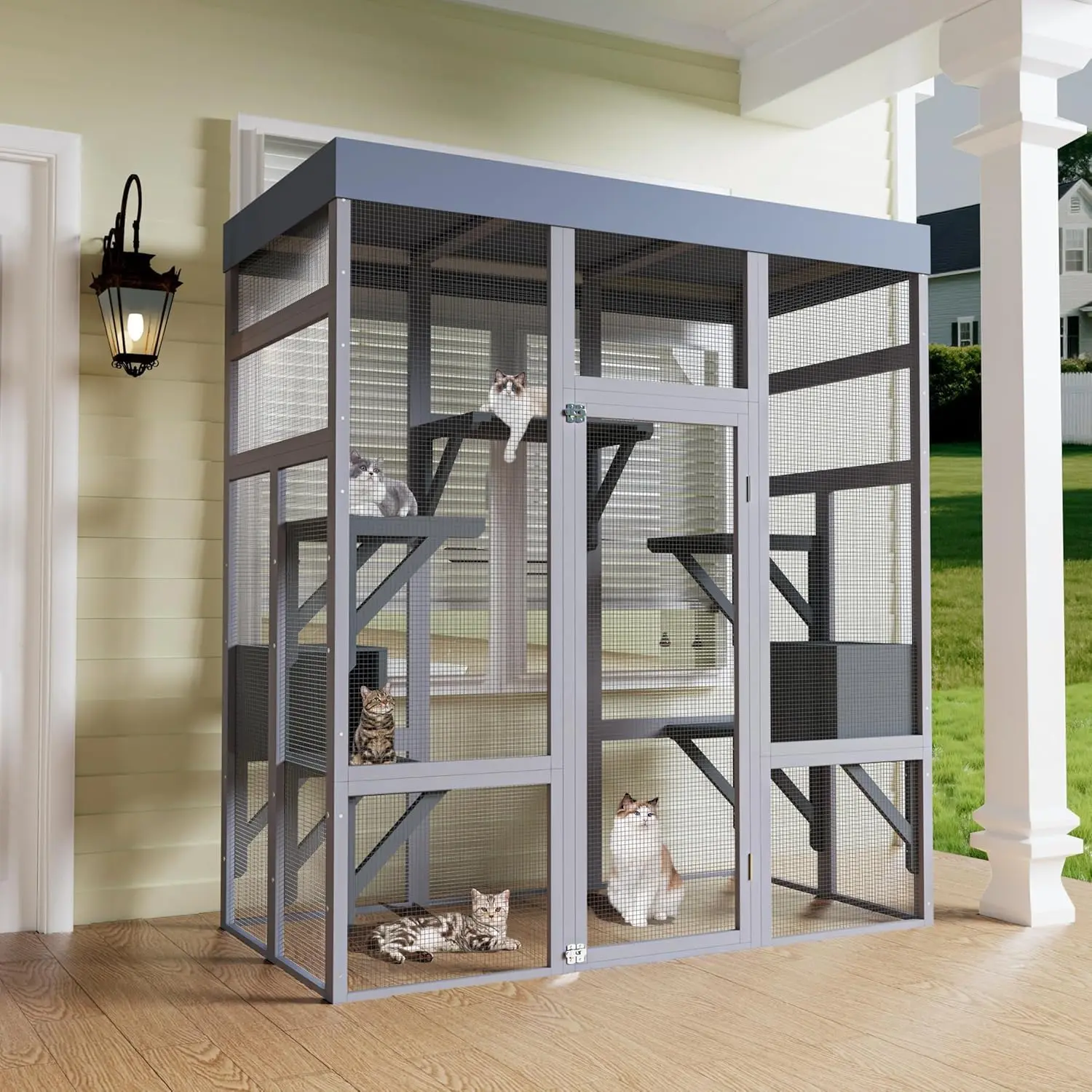 Petlovers  Summervibes 70" Large Catio Outdoor Cat Enclosure, Large Multi-Level Cat Villa! Indoor & Outdoor Cat Cage with Platforms, Escape-Proof Cat Enclosure