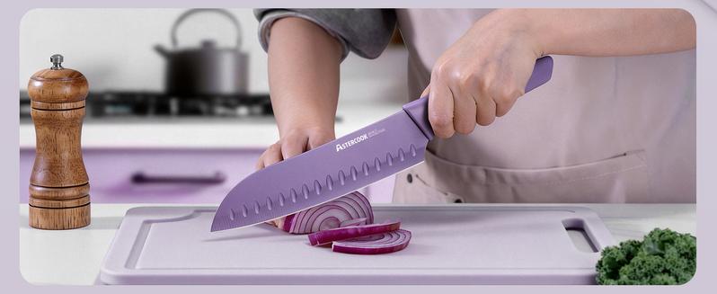 【Valentines Day Sale】Astercook 7-Piece Kitchen Knife Set – Valentine’s Day Gift for Her, Healthy Anti-Rust Coated Stainless Steel Knives, Dishwasher Safe, Chef Knife Set with 6 Blade Guards, Elegant Purple