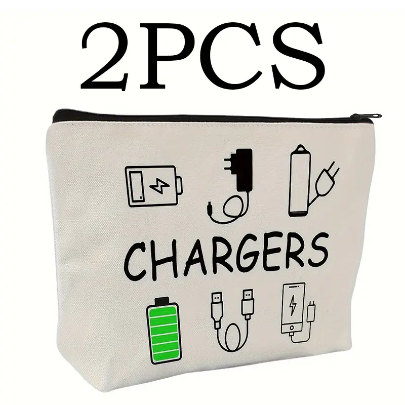 2Pcs Canvas Travel Charger Organizer Pouch - Soft Cosmetic bag, and Non-Waterproof Electronic Accessory Case with Design for Cable and USB Bag Storage - Perfect for Daily Commute, Travel, and Business Trips,Valentine'S Day Must-have Gift