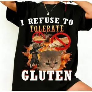 Women Oversized Short Sleeve Heavy Cotton T Shirt Vintage Black Gluten Free Celiac Friendly Sassy Cat Meme Graphic Tee