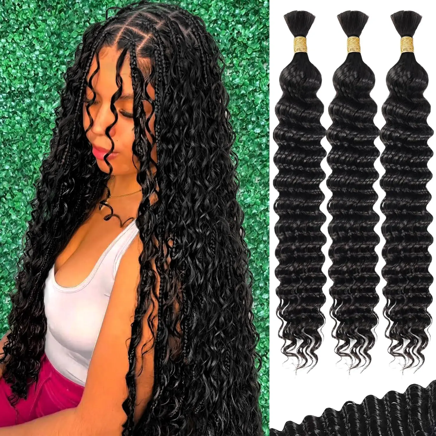 GK 100 Percent Human Braiding Hair For Boho Braids Curly Human Hair Braiding Hair Full Bulk Human Hair For Braiding Wet Wavy 100g 1 Bundles No Weft Micro Braiding Hair Human Hair Extensions #SummerVibes