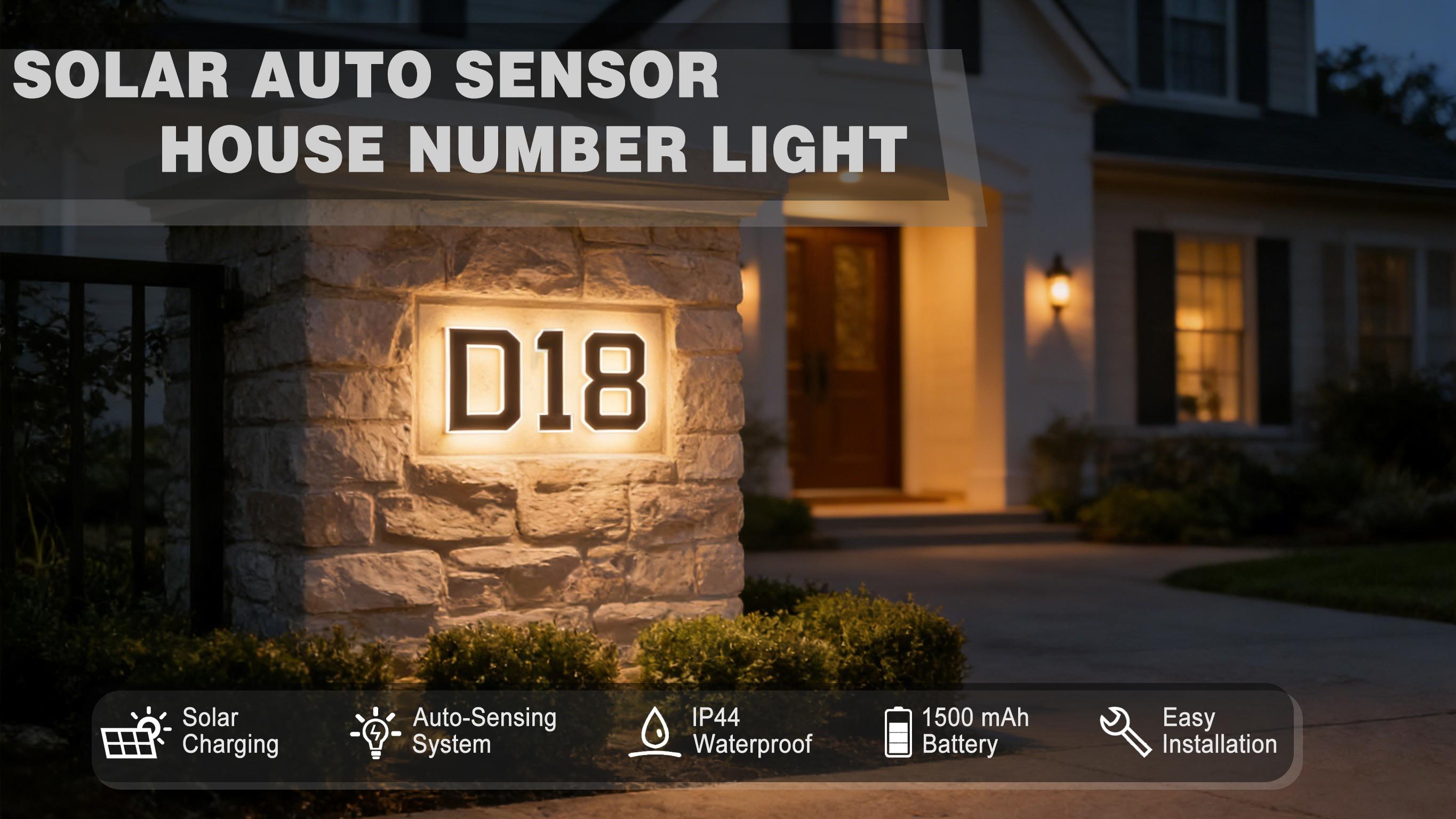 ISUNMEA Solar Lighted 9 Inch LED Address Numbers Signs - Waterproof Outdoor Design for Homes, Modern Look, Ideal for Various Environments,Modern House Numbers Sign Light Black
