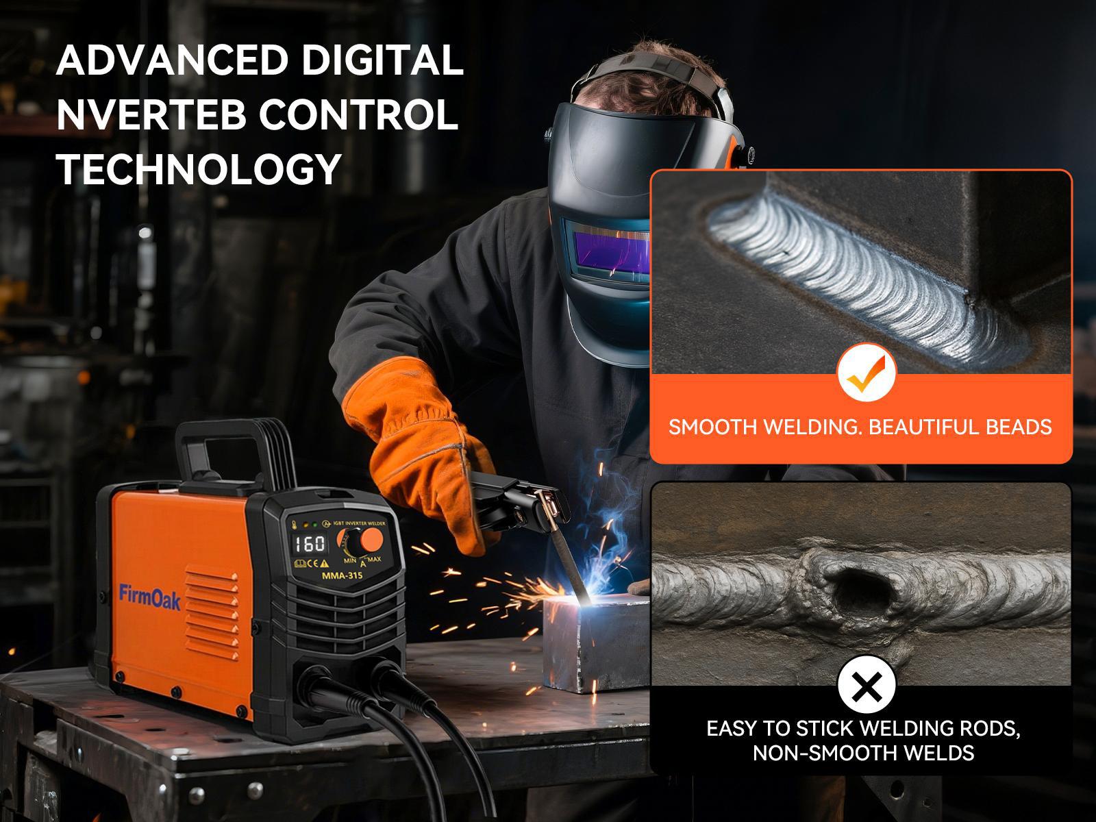 FirmOak MMA-315 110V Mini Welder Portable Stick Welder with Hot Start Arc Force Anti-Stick IGBT Inverter Supports E6013/E6011/E7018 Rods Ideal for Home Use & DIY Gift