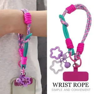 Dual-Color Dual-Function Anti-Loss Short Phone Wrist Strap Polyester Lanyard with Star Pendant Unisex