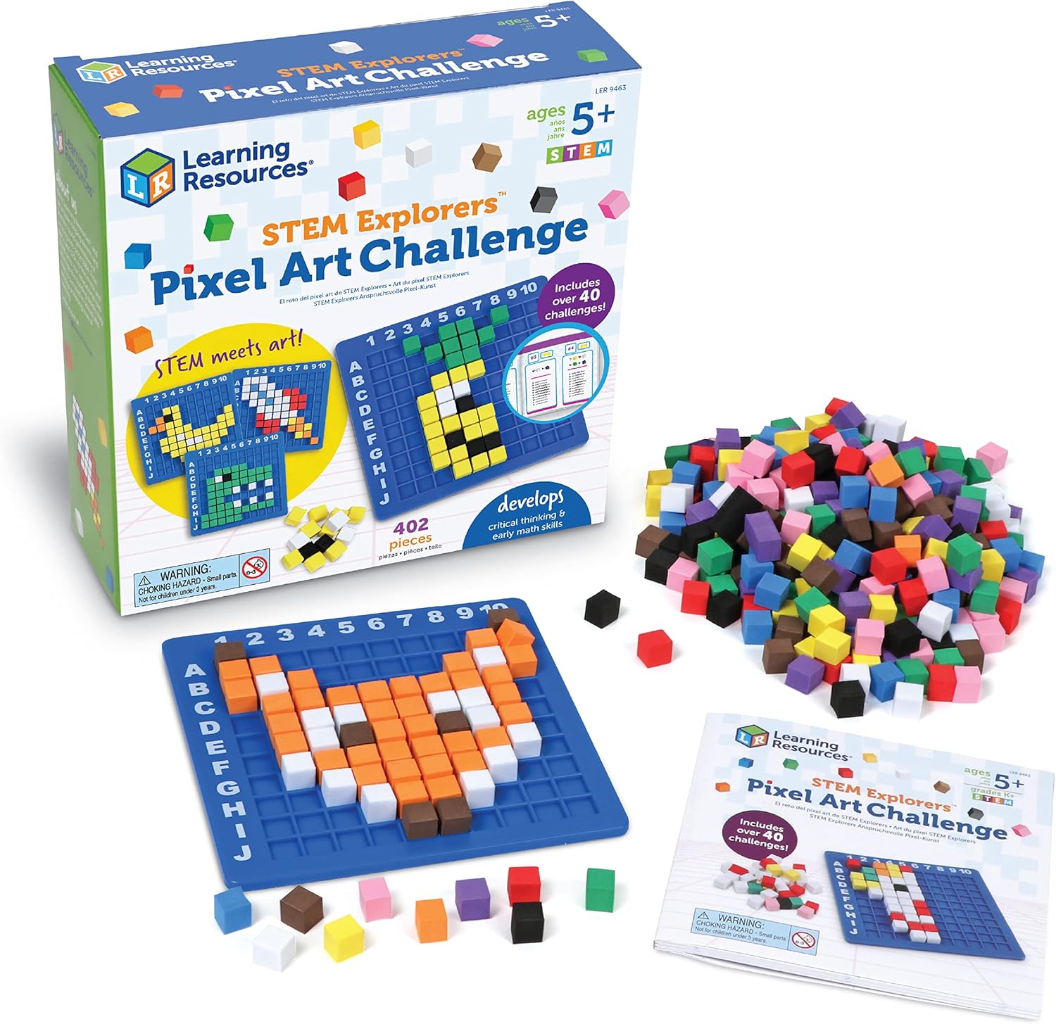 Learning Resources STEM Explorers Pixel Art Challenge - Math Puzzles, Pattern Blocks, Arts and Crafts, Math Manipulatives, Building Toys, Ages 5+