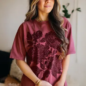 Comfort Colors  Vintage Linocut Flower TShirt, Peonies & Ranunculus Tee, Botanical Floral Graphic T-Shirt, Retro Garden Aesthetic Nature T-Shirt