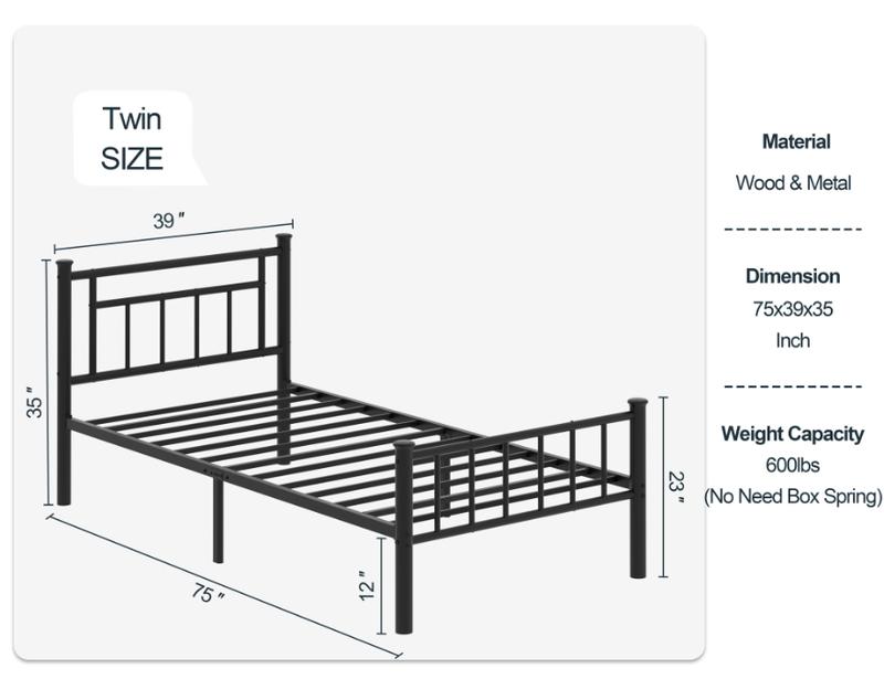 Walsunny Platform Minimalist Bed Frame with Classic Design Headboard and Footboard, Strong Metal Slat Support & Underbed Storage Space, Black Queen Size