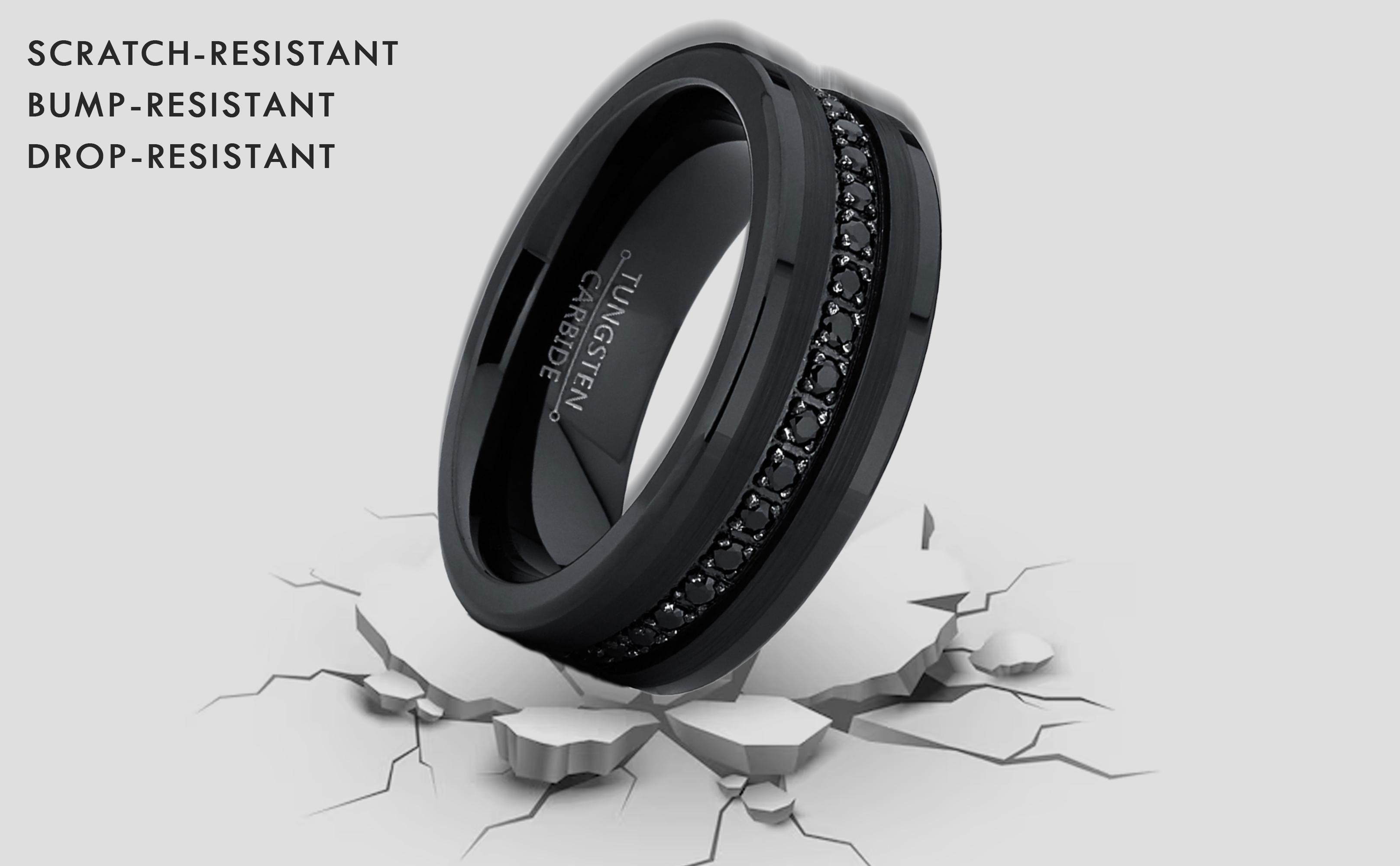 Men's Tungsten Black Wedding Band Eternity Ring Cubic Zirconia Comfort-Fit CZ Men's Tungsten Black Wedding Band Eternity Ring Cubic Zirconia Comfort-Fit CZ