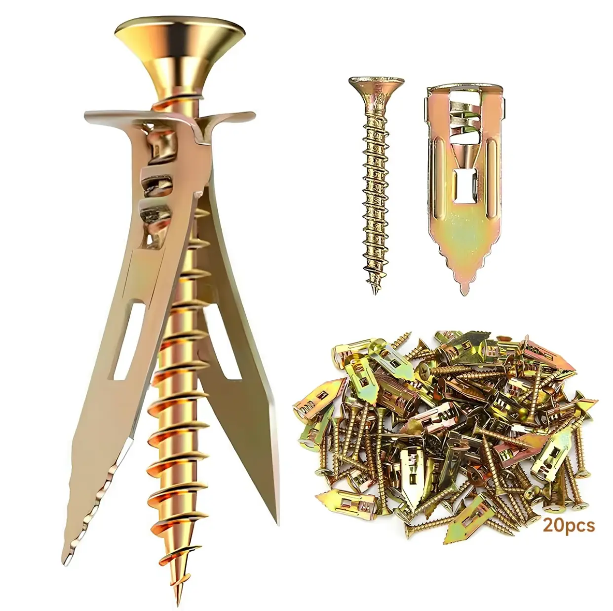 80PCS Carbon Steel Self-Drilling Drywall Anchors & Screws Kit (12x30mm) - Zinc-Plated, Serrated Sides, Ribbed Expansion Grips, No Pre-Drilling, 66 lbs Holding Power, Great for Home Wall Hanging, Picture Frames & Lamps, Zinc Plating