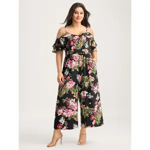【Summer Turn-Up】BlOOMCHIC Plus Size Floral Print Off-Shoulder Wide-Leg Jumpsuit [M-6X] 2026 Summer Pick for Mother's Day