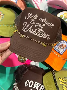 Shits About To Get Western Trucker Hat | Western Cap | Rodeo: Brown Foam