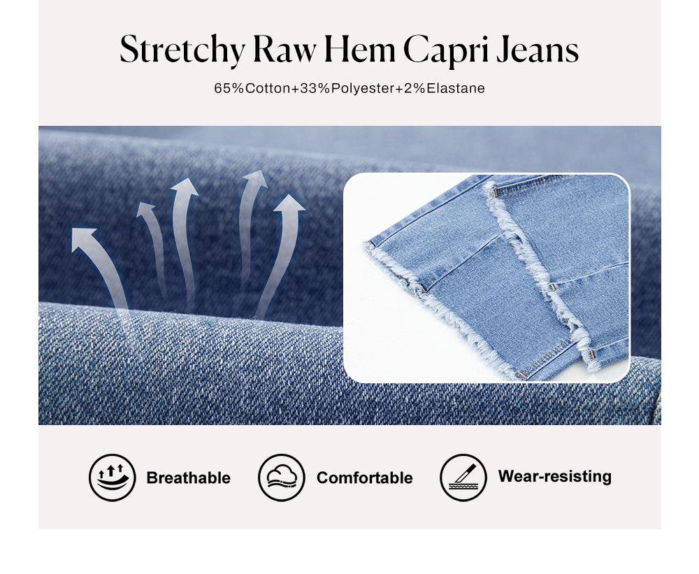 Sidefeel Women's Capri Jeans High Waisted Wide Leg Stretchy Raw Hem Side Seam Zimbaplatinum Denim Pants