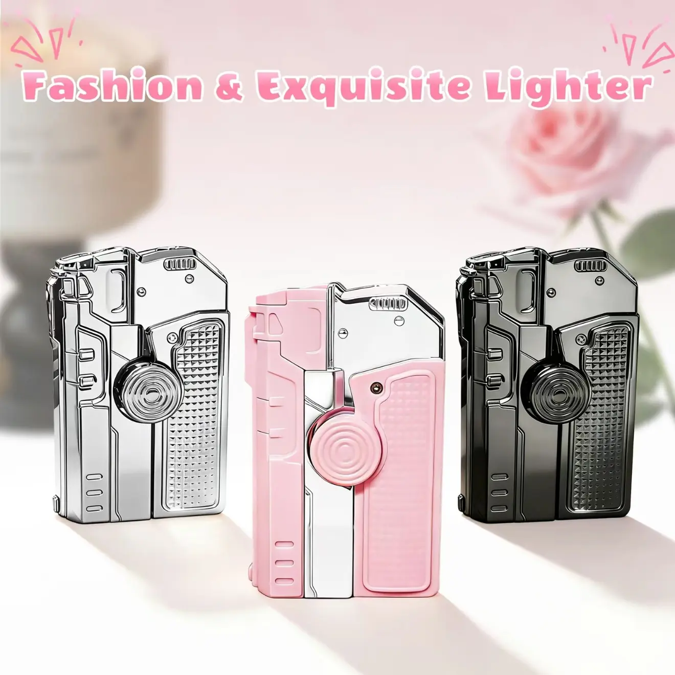 [Low to no ️gas] Elegant Windproof Lighter for Ladies, Multi-Functional,Refillable,Adjustable,  Durable Spinning Top Design, Home Candle Lighting & Outdoor Camping Essential, Creative Birthday&Anniversary Gift for Wife,Girlfriend Lighter Covers