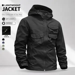 Men’s hooded casual workwear jacket with multiple pockets, featuring a comfortable, smooth fabric that pairs well with cargo pants or jeans. Suitable for everyday commuting and travel during spring and summer, ideal for sports and leisure—a practical, ver