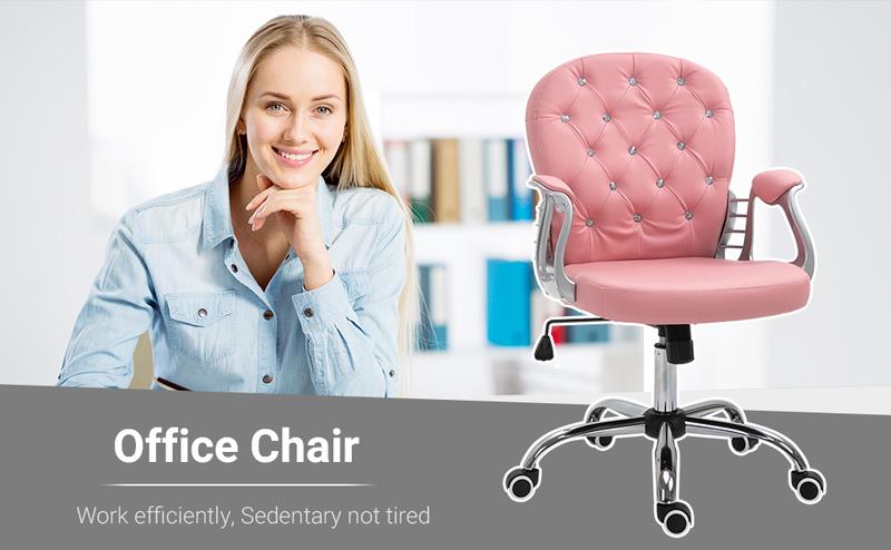 Vinsetto Vanity  Mid Back Office Chair Swivel Tufted Backrest Task Chair with Padded Armrests, Adjustable Height, Rolling Wheels