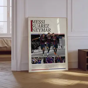Messi Suarez Neymar Poster, Barcelona Poster Set – Football Poster Trio, Soccer Wall Art Printable Bundle, MSN Player Print Pack Art